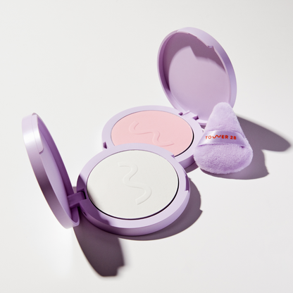 [Shared: The GetSet Powder Puff Duo is featured here with GetSet Pressed Powders in the shades Translucent Trestles and Palisades Pink]