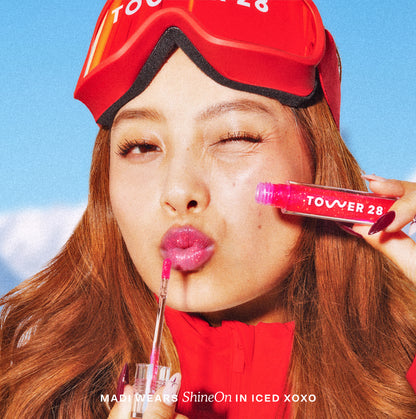 Iced XOXO Lip Jelly [The Tower 28 Beauty ShineOn Lip Jelly in the shade Iced XOXO shown on model, Madi]