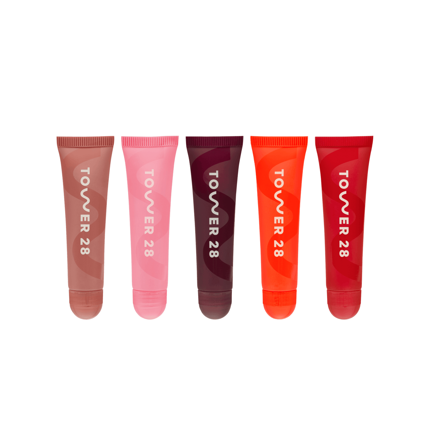 [Family group photo of the Tower 28 Beauty LipSoftie™ Lip Treatment on white]