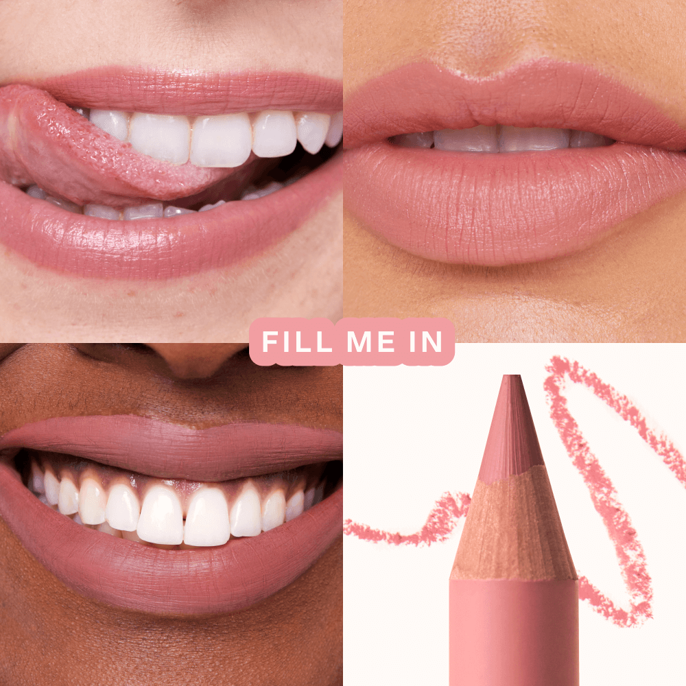 Shade: OneLiner in Fill Me In + ShineOn Lip Jelly in Oat [Model wears the Peachy Pink Duo]